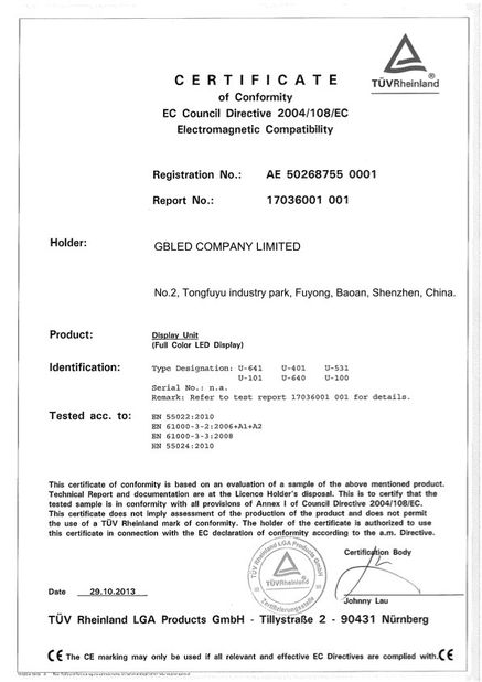China GBLED company Ltd. certificaten